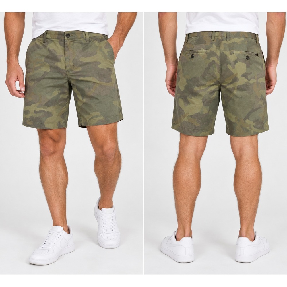 Michael Kors Mens Camo Chino Shorts Size 30 Olive Green Flat Front Casual MK